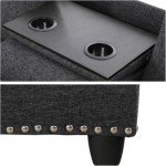 GlasFlength L Shaped Sectional Sofa with Ottoman, Nail-Head Design Linen Right Facing Modern Couches with Cup Holder for Living Room, Bedroom, Office, Dark Grey