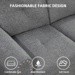 GlasFlength L Shaped Sectional Sofa with Ottoman, Nail-Head Design Linen Right Facing Modern Couches with Cup Holder for Living Room, Bedroom, Office