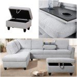 ChicFurnit L Shaped Sectional Couches, Modular Sectional Sofa with Ottoman Storage, Nail-Head Design Lounge Sofa with Reversible Cup Holder for Living Room, Bedroom, Gray