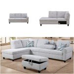 ChicFurnit L Shaped Sectional Couches, Modular Sectional Sofa with Ottoman Storage, Nail-Head Design Lounge Sofa with Reversible Cup Holder for Living Room, Bedroom, Gray