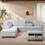 ChicFurnit L Shaped Sectional Couches, Modular Sectional Sofa with Ottoman Storage, Nail-Head Design Lounge Sofa with Reversible Cup Holder for Living Room, Bedroom, Gray