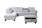 ChicFurnit L Shaped Sectional Couches, Modular Sectional Sofa with Ottoman Storage, Nail-Head Design Lounge Sofa with Reversible Cup Holder for Living Room, Bedroom, Gray