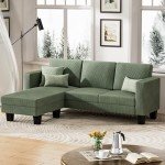YESHOMY L-Shaped Convertible Sectional Sofa 3 Seater with Corduroy Fabric, Complete with Mobile Footrest, for Living Room, Apartment and Office, 70", Green