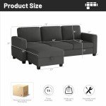 Sectional Sofa and Couches for Living Room - 78''L Shaped Dark Grey Linen Couch-Pet Friendly Modular 3-Seater Convertible Sofas-Washable Covers-Suitable for The Living Room, Apartment or Bedroom