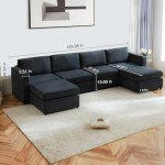 Sweetcrispy Convertible Modular Sectional Sofa, 6 Seat Sectional Couches for Living Room, U-Shaped Modern Fabric Modular Sofa Sleeper with Double Chaise for Home, Apartment, Dorm, Deep Grey
