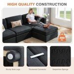 Sweetcrispy Convertible Modular Sectional Sofa, 6 Seat Sectional Couches for Living Room, U-Shaped Modern Fabric Modular Sofa Sleeper with Double Chaise for Home, Apartment, Dorm, Deep Grey