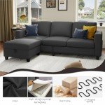 Sectional Sofa and Couches for Living Room - 78''L Shaped Dark Grey Linen Couch-Pet Friendly Modular 3-Seater Convertible Sofas-Washable Covers-Suitable for The Living Room, Apartment or Bedroom