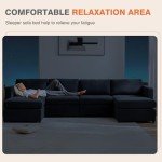 Sweetcrispy Convertible Modular Sectional Sofa, 6 Seat Sectional Couches for Living Room, U-Shaped Modern Fabric Modular Sofa Sleeper with Double Chaise for Home, Apartment, Dorm, Deep Grey