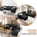Sweetcrispy Convertible Modular Sectional Sofa, 6 Seat Sectional Couches for Living Room, U-Shaped Modern Fabric Modular Sofa Sleeper with Double Chaise for Home, Apartment, Dorm, Deep Grey