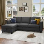 Sectional Sofa and Couches for Living Room - 78''L Shaped Dark Grey Linen Couch-Pet Friendly Modular 3-Seater Convertible Sofas-Washable Covers-Suitable for The Living Room, Apartment or Bedroom