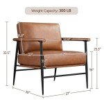 Yaheetech Accent Chair, PU Leather Living Room Chair Back Pillow Modern Lounge Chair Wooden Arms Metal Frame Bedroom Waiting Room Retro Brown
