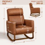 Yaheetech Leather Glider Chair, Modern Rocking Chair, Nursery Faux Leather Glider Chair with Rubber Wood Legs and Side Pocket, Rocking Accent Armchair for Living Room, Bedroom, Brown