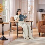 Yaheetech Accent Chair, PU Leather Living Room Chair Back Pillow Modern Lounge Chair Wooden Arms Metal Frame Bedroom Waiting Room Retro Brown