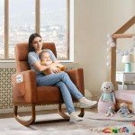Yaheetech Leather Glider Chair, Modern Rocking Chair, Nursery Faux Leather Glider Chair with Rubber Wood Legs and Side Pocket, Rocking Accent Armchair for Living Room, Bedroom, Brown