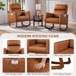 Yaheetech Leather Glider Chair, Modern Rocking Chair, Nursery Faux Leather Glider Chair with Rubber Wood Legs and Side Pocket, Rocking Accent Armchair for Living Room, Bedroom, Brown