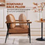 Yaheetech Accent Chair, PU Leather Living Room Chair Back Pillow Modern Lounge Chair Wooden Arms Metal Frame Bedroom Waiting Room Retro Brown