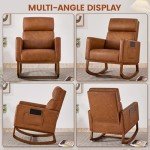 Yaheetech Leather Glider Chair, Modern Rocking Chair, Nursery Faux Leather Glider Chair with Rubber Wood Legs and Side Pocket, Rocking Accent Armchair for Living Room, Bedroom, Brown