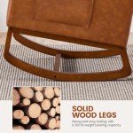 Yaheetech Leather Glider Chair, Modern Rocking Chair, Nursery Faux Leather Glider Chair with Rubber Wood Legs and Side Pocket, Rocking Accent Armchair for Living Room, Bedroom, Brown