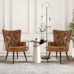 Furnimart Accent Chairs Set of 2, Brown PU Leather Reading Armchair with High Backrest, Wingback Corner Chair Mid Century Modern for Living Room, Bedroom, Waiting Room