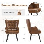 Furniliving PU Leather Accent Chair for Living Room, Upholstered Reading Chair with High Backrest, Tufted-Button Wingback Armchair for Bedroom, Dressing Room, Home Office, Brown