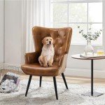 Furnimart Accent Chairs Set of 2, Brown PU Leather Reading Armchair with High Backrest, Wingback Corner Chair Mid Century Modern for Living Room, Bedroom, Waiting Room