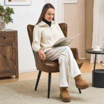 Furniliving PU Leather Accent Chair for Living Room, Upholstered Reading Chair with High Backrest, Tufted-Button Wingback Armchair for Bedroom, Dressing Room, Home Office, Brown