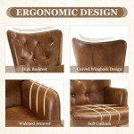 Furnimart Accent Chairs Set of 2, Brown PU Leather Reading Armchair with High Backrest, Wingback Corner Chair Mid Century Modern for Living Room, Bedroom, Waiting Room