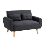 Shintenchi Small Modern Loveseat Couch Sofa, Mid Century Fabric Upholstered 2-Seat Sofa Couch Love Seats Furniture for Small Space,Living Room,Studio,Apartment with 2 Pillows,Black