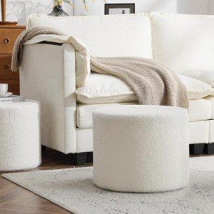 Bezseller Soft Boucle Pouf Ottoman, Comfortable Foot Rest, Full Foam Filling Footstool for Living Room, Bedroom, Lightweight Comfort and Charm Floor Poof Seating Perfect to Rest Your Feet, Beige