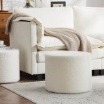 Bezseller Soft Boucle Pouf Ottoman, Comfortable Foot Rest, Full Foam Filling Footstool for Living Room, Bedroom, Lightweight Comfort and Charm Floor Poof Seating Perfect to Rest Your Feet, Beige