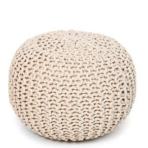 REDEARTH · Round Pouf Ottoman - Cable Knitted Boho Poof - Home Décor Cord Pouffe Handmade Circular Footrest for Living Room - Bedroom - Kids Bedroom - 100% Cotton Pouf (18"x18"x14") - Natural