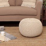 REDEARTH · Round Pouf Ottoman - Cable Knitted Boho Poof - Home Décor Cord Pouffe Handmade Circular Footrest for Living Room - Bedroom - Kids Bedroom - 100% Cotton Pouf (18"x18"x14") - Natural