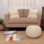 REDEARTH · Round Pouf Ottoman - Cable Knitted Boho Poof - Home Décor Cord Pouffe Handmade Circular Footrest for Living Room - Bedroom - Kids Bedroom - 100% Cotton Pouf (18"x18"x14") - Natural