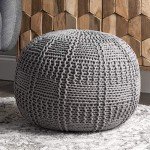 nuLOOM Berlin Casual Knitted Filled Ottoman Pouf 14" x 20" x 20" Grey