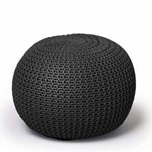 Urban Lifestyle Round Knit Pouf - Hand Woven Cotton, Black