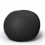 Urban Lifestyle Round Knit Pouf - Hand Woven Cotton, Black