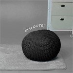 Urban Lifestyle Round Knit Pouf - Hand Woven Cotton, Black
