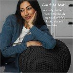 Urban Lifestyle Round Knit Pouf - Hand Woven Cotton, Black