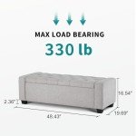 Huatean Home Ottoman with Storage, Storage Ottoman Bench with Safety Hinge, Upholstered Storage Bench with Seating for Bedroom, Living Room, Holds up to 330 lb(Light Gray)