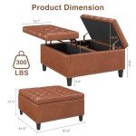 Large Square Ottoman with Storage, 40 Gallons, Oversized Upholstered Faux Leather Ottoman, Leather Lift Top Large Ottoman, Tufted Storage Ottoman Coffee Table for Living Room, Brown