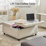 Redlife 35 Inch Large Square Storage Ottoman Bench, Storage Ottoman Coffee Table Large Square Ottoman with Storage Lift Top Tufted Storage Ottoman for Living Room (Beige)