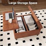 Large Square Ottoman with Storage, 40 Gallons, Oversized Upholstered Faux Leather Ottoman, Leather Lift Top Large Ottoman, Tufted Storage Ottoman Coffee Table for Living Room, Brown