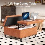 Large Square Ottoman with Storage, 40 Gallons, Oversized Upholstered Faux Leather Ottoman, Leather Lift Top Large Ottoman, Tufted Storage Ottoman Coffee Table for Living Room, Brown