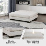 Lexicon Modern Ottoman, Foot Stools Ottoman, Living Room Ottoman Foot Rest, Ottoman Module for Sectional Sofa, 45 Inch Textured Microfiber Square Ottoman for Living Room/Bedroom, Assembled, Beige