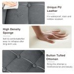 FiveWillowise Tufted Square Ottoman Coffee Table with Storage, Leather Upholstered Cube Storage Ottoman, Oversized Footrest Stool Toy Box Storage for Livingroom Bedroom, Grey