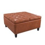 Large Square Ottoman with Storage, 40 Gallons, Oversized Upholstered Faux Leather Ottoman, Leather Lift Top Large Ottoman, Tufted Storage Ottoman Coffee Table for Living Room, Brown
