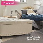 Redlife 35 Inch Large Square Storage Ottoman Bench, Storage Ottoman Coffee Table Large Square Ottoman with Storage Lift Top Tufted Storage Ottoman for Living Room (Beige)