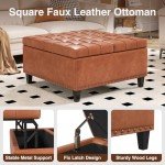 Large Square Ottoman with Storage, 40 Gallons, Oversized Upholstered Faux Leather Ottoman, Leather Lift Top Large Ottoman, Tufted Storage Ottoman Coffee Table for Living Room, Brown