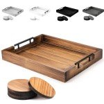 Ottoman Tray | Decorative Coffee Table Tray with Handles - Wooden, 17x13 Inch - Includes 4 Coasters - Ideal for Ottoman, Breakfast