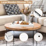 SXNOWS Coffee Table Tray - Large Ottoman Tray for Living Room - Wood Serving Tray with Handles(2 Sets) - Wooden Tray for Coffee Table, 4 Round Coasters Included, White
